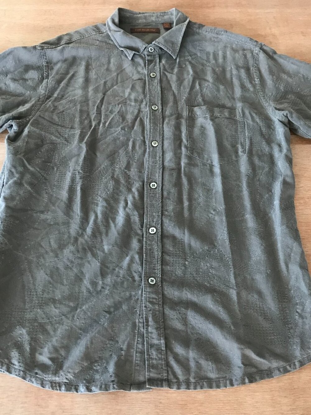 Tori Richard Hawaiian Shirt Men XL Brown Floral Logo Button Up Pocket Collared
